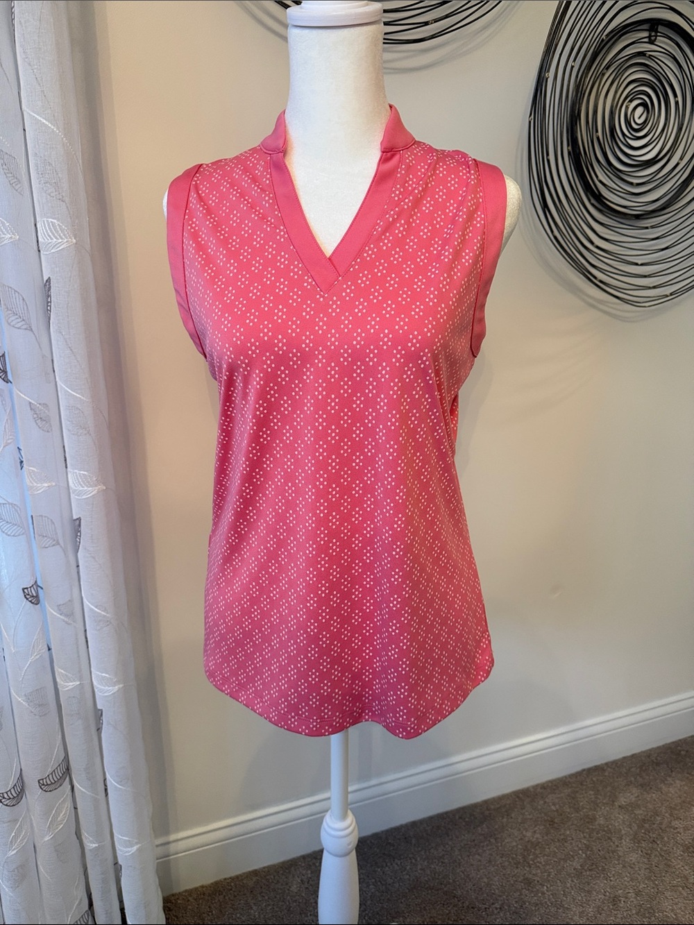 PGA Tour Pink V-Neck Polka Dot Golf Shirt